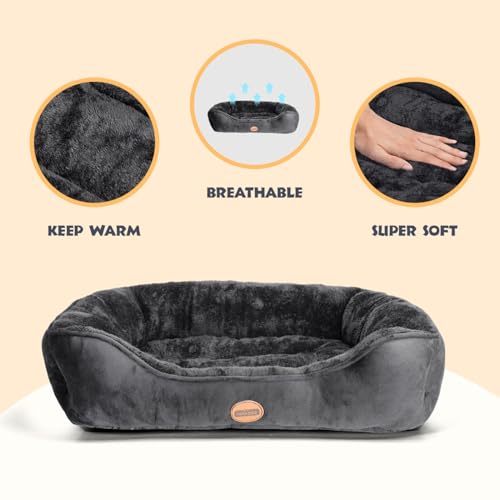 Nobleza Hundebett für Kleine und Mittelgroße Hunde, Katzen - Rutschfester Hundekorb Mit Superweicher Faserfüllung, Waschbar, Schwarz, 67x57cm