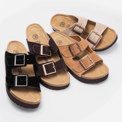 Image of Platform Sandals Women Suede Sandals Arch Support Summer Slides with Adjustable Buckle Open Toe