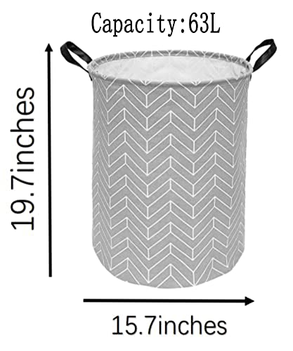 Image of 19.6 Inches Large Laundry Basket Waterproof Round Cotton Linen Collapsible Storage bin with Handles for Hamper Kids Room,Toy Storage(Geometric)