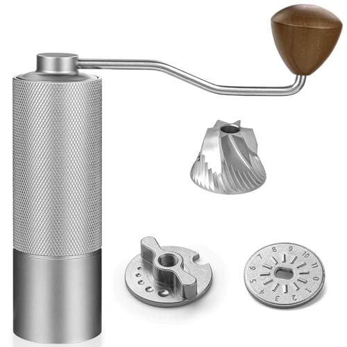 Manual Coffee Grinder with Stainless Steel Burr, Portable Coffee Grinder for for Espresso, Travel, Camping and Office (Silver)