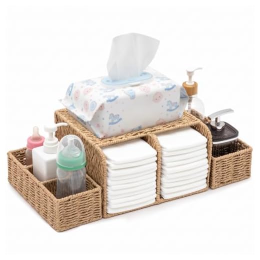 Fiwochic Large Wicker Diaper Caddy Changing Table Organizer, Khaki, Paper