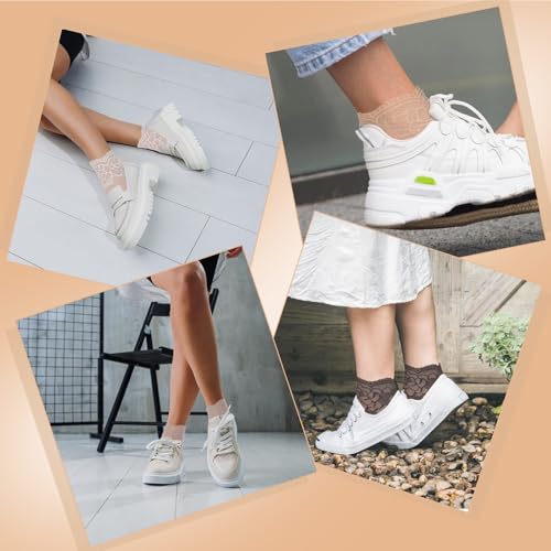 Image of JJUNW 5 Pairs Lace Ankle Socks For Women, Mesh Lace Fishnet Ankle Socks Sexy Ankles Women
