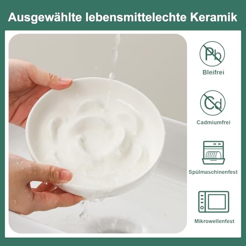 Anti Schling Napf Katze Set - 2 Stück Antischlingnapf Katze Keramik - Katzennapf Set Langsam Fütterung - Doppel Futternapf Katze - Katzennäpfe in Pastellfarben - Fressnäpfe für Katzen - Weiß und Blau