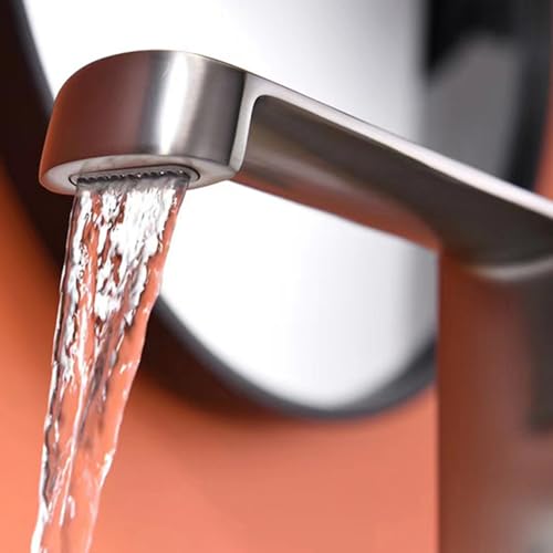 Robinet mitigeur de lavabo de salle de bains eau chaude froide avec bec cascade chromé - 2