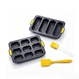 4 Stück Brötchen Backform, Baguette Backblech Silikon, Brötchen Backform Antihaft mit 4 und 9 Mulden, Ölpinsel, Teigmesser für Brot, Langbrot, Hot Dog, Backen zu Hause