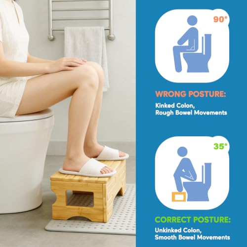 Image of Foldable Toilet Stool, Bamboo Poop Stool for Bathroom, 7 inch Height