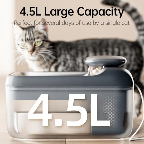 automatic pet water fountain 45l large capacity stainless steel drink tray cat water dispenser ultra-quiet pump multi-filtration system for cats dogs multiple pets s7 lite grey