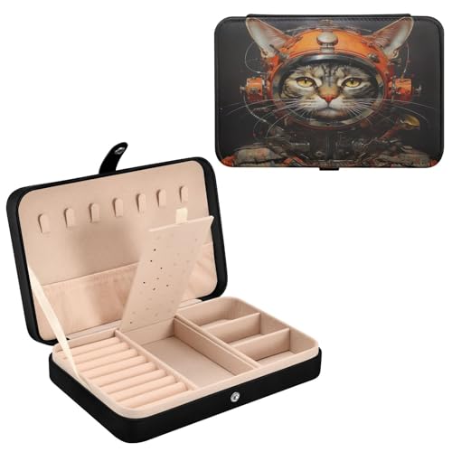 Haskirky Cute Cat Jewelry Box Portable PU Leather Travel Jewelry Organize for Women Jewelry Storage Display Holder for Ring, Necklace, Earring