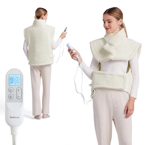Bedsure Heating Pad for Back with Belly Belt - Birthday Gifts for Seniors Women Mom Men, Electric Heated Pad for Neck and Shoulders, Fast Heating Large 24"x34", ETL Certified, Cream