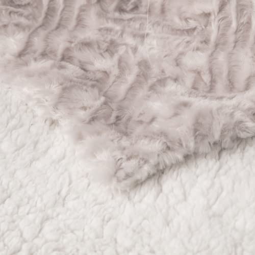 Dada Bedding Lavender Grey Faux Fur Throw Blanket - Dreamy Geometric Embossed Sherpa Backside - Super Soft Warm Cozy Plush Fluffy - 50" X 60" #TOP1