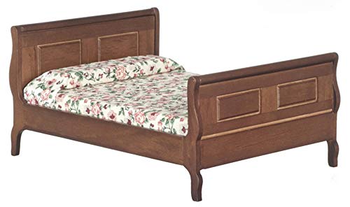 Melody Jane Maison de Poupées Chêne Foncé Double Lit Traîneau Miniature 1:12 Bois Chambre Meuble