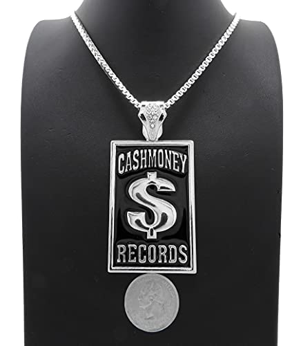 Hip Hop Cash Money Records Pendant Box/Cuban/Rope Chain Necklace XZP111 (30, Silver Box Chain)4
