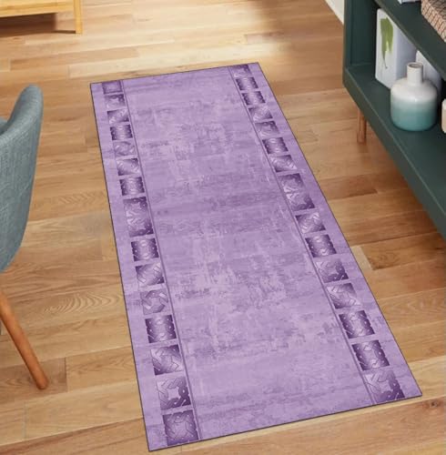 Alfombra de pasillo morada lavable de 80x280 cm con diseño vintage 2