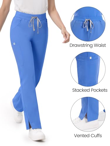 Image of Scrub Pants for Women - Straight Leg Medical Scrub Pants with 6 Pockets - Drawstring Soft Stretch Women Scrub Pant