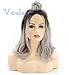 vedar beauty Ombre Grey Hair Short Bob Synthetic Lace Front Wigs Dark Roots 2 Tones Silver Gray Short Wavy Bob Wig For Women … (12'')