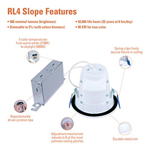 HALO RLS 4 inch Slope Canless LED Recessed Lighting 5CCT 900lm - image 3