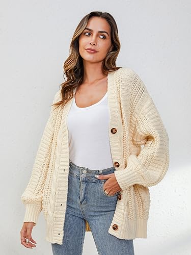 YKR Cardigan Sweaters for Women Oversized Chunky Open Front Lantern Sleeve Knit Button Down Sweaters Fall Winter 20243