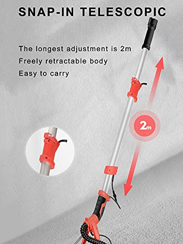 1250W Drywall Sander, Lange Handgreep Wandschuurmachine Met Automatisch Vacuümsysteem, 6 Variabele Snelheid 800-1900 Tpm… - Afbeelding 6