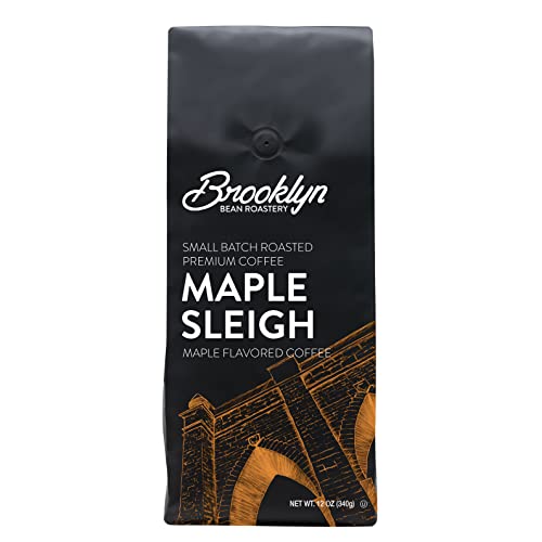 Brooklyn Beans Maple Sleigh 100% Arabica Craft Roasted Ground Coffee, Premium Maple Flavored Roast, 12 Oz Bag