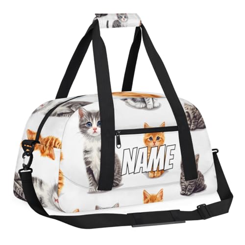 Custom Cute Cat Duffel Bag for Women Men, Personalized Kitten Animal Sport Gym Duffel Bag with Name Travel Weekender Overnight Bags3