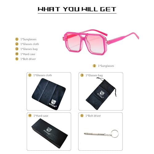 Image of HYLLE Vintage Square 70s Flat Aviator Sunglasses Women Men Classic Retro Stylish Frame UV400 Sunglasses (N-Pink Frame /Gradient Pink Lens)