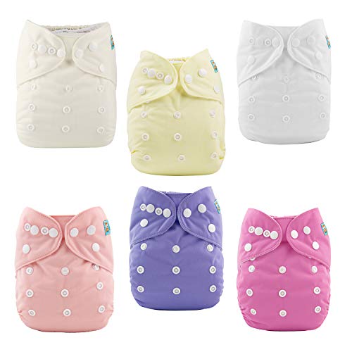 ALVABABY 6 Pack Cloth Diaper with 12 Inserts One Size Adjustable Washable Reusable Diaper Cover for Baby Girls and Boys