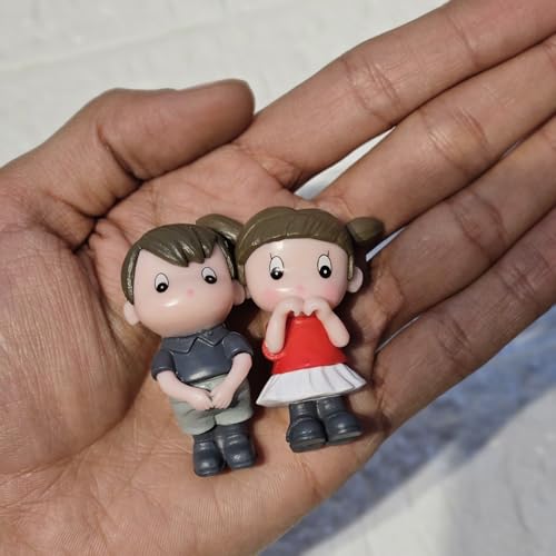Image of Miniature Cute Couple Figurine, PVC Wedding Cake Topper, Dollhouse Accessory, Garden Decor (Red Shy Couple)