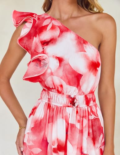 Image of ZESICA Women's 2026 Summer Floral Sleeveless Maxi Dress | One Shoulder, Sleeveless, Ruffle, High Waist, Beach Wedding Guest, Vacation, Graduation, Bridal Shower, Boho Long Dresses