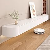 Solid Wood Floating Wall Mount TV Stand, Hanging TV Shelf Entertainment Center TV Cabinet with Drawers,Floating TV Unit Cabinet for Living Room & Office (1.4M(55.1in), White)