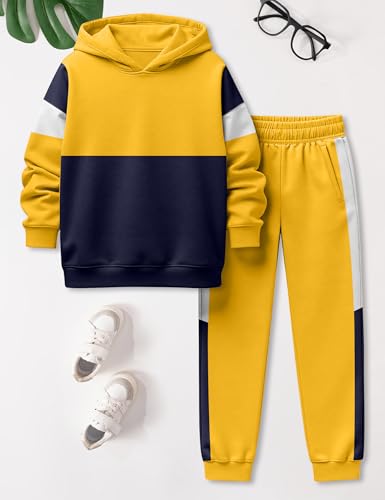 Image of Boys Clothes Long Sleeve Color-blocked Hoodie Top and Pants 2PCS Winter Sweatsuits Fall Boys Outfits 2-8 Years