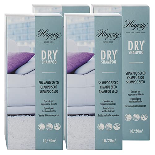 4x Hagerty Dry Shampoo a Secco Detergente in Polvere Smacchiante per Tessuti Delicati Tappeti e Tappezzeria - 4 Confezioni da 500g