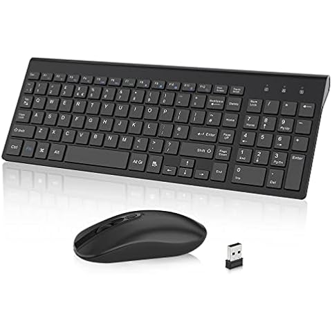 Wireless Keyboard and Mouse Set, 2.4G Compact Slim QWERTY UK Layout USB Keyboard and Cordless Silent Mouse Combo with Numeric Keypad Ergonomic Energy Saving for Windows PC/Laptop/Computer/Apple Mac Cover