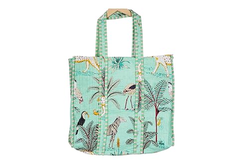 Image of Quilted Cotton Hand printed Reversible Large multicolor cotton Tote Bag,Indian Handmade Block Printed Tote Bag Women Handbag