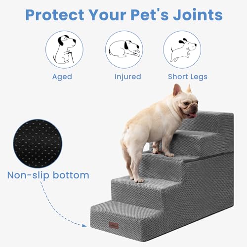Image of Aodisman Dog Stairs for High Beds 22.6 inch H, 5-Step Pet Steps for Small Dogs | Indoor Non-Slip Pet Stairs with Carry Handle for Puppies, Senior Cats & Short-Legged Dogs to Reach High Beds & Window Sills