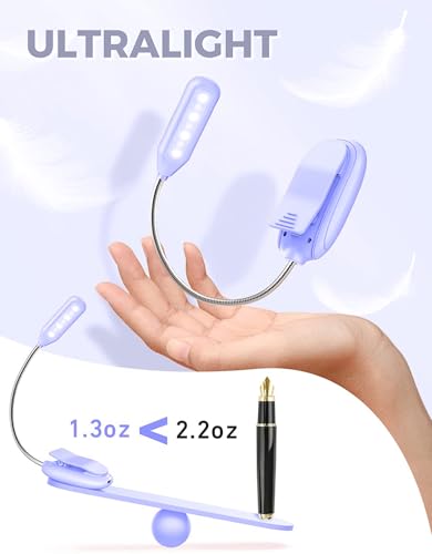 Image of Rechargeable Book Light for Reading in Bed, 80H Reading, 3 Brightness Levels & 3 Color Temperatures, Lightweight Flexible Clip on Reading Lights for Books in Bed