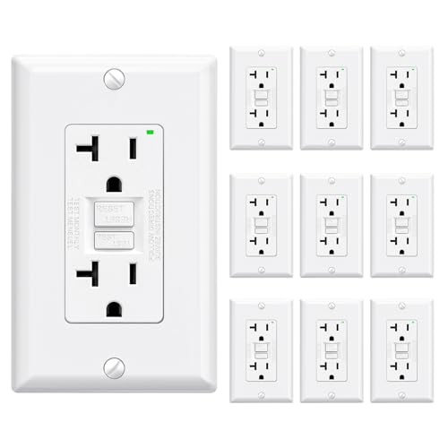 ELEGRP GFCI Outlet 20 Amp, Self-Test GFI Electrical Outlet with Narrow Design, GFCI Receptacle with LED Indicator, UL Listed, Matte White, Wall Plate Included, 10 Pack