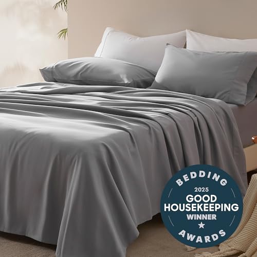 SLEEP ZONE Nanotex Super Soft Cooling King Bed Sheets Set 4 Piece - Easy Care Fitted Flat Sheet & Pillowcase Sets - Wrinkle Free, Fade Resistant, Deep Pocket 16" (Gull Gray, King)