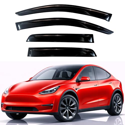 Image of KPY Rain Guards Fit for 2020-2025 Tesla Model Y, Out-Channel Window Visors Vent Wind Deflectors 4PC, Car Accessories for 20-25 Tesla Model Y