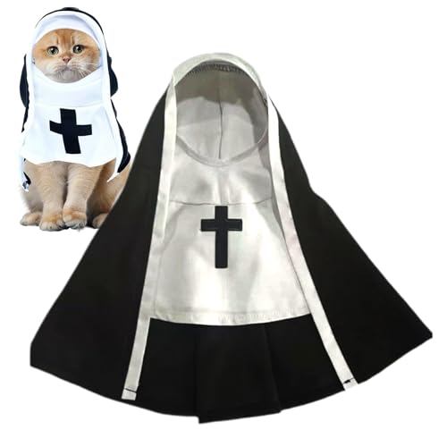 Disfraz De Monja para Perro Y Gato, Bonito Divertido Disfraz De Halloween para Mascotas, Traje De Manto Gato Transpirable Ligero, Capa Blanca Y Negra para Sesiones De Fotos, Fiesta De Halloween