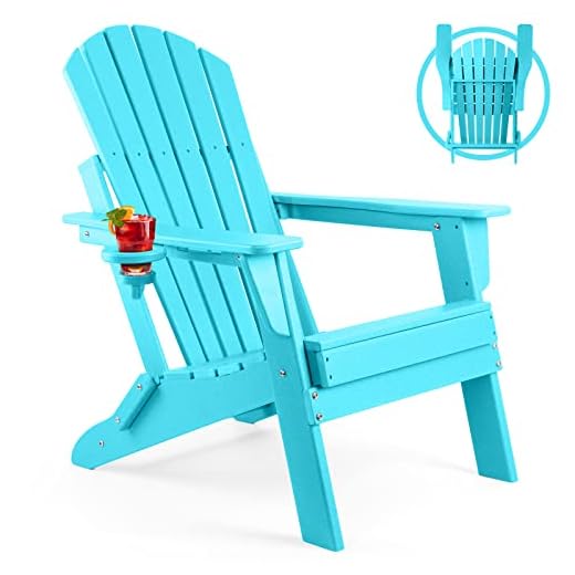 FUNBERRY Folding Adirondack Chair, Fire Pit Chairs, Plastic Adirondack Chairs Weather Resistant with Cup Holder, Composite Adirondack Chairs