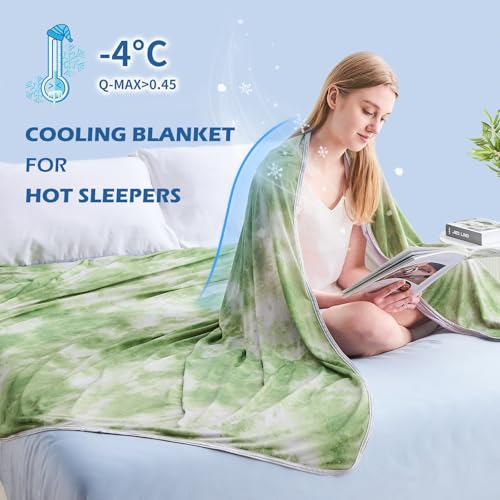 Image of EMME Cooling Blanket King Size (108 inchx90 inch) for Hot Sleepers, Arc-Chill Q-Max 0.45 Cool Fiber, Lightweight Summer Blanket for Night Sweats Relief, Ultra Breathable for Travel Outdoor, Green