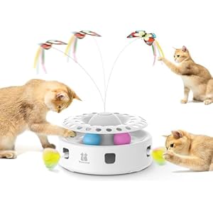 Potaroma 3-in-1 Interaktives Elektrisches Katzenspielzeug – Automatisches Federspiel, Flatternder Schmetterling & Katzenballbahn – USB-betrieben & Batteriebetriebenes für Wohnungskatzen