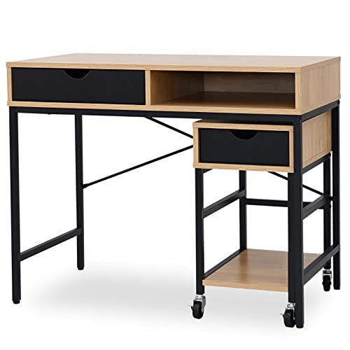 moca company Letta シンプル パソコンデスク キャスター付き デスクワゴン セット 幅90 ナチュラル ブラック