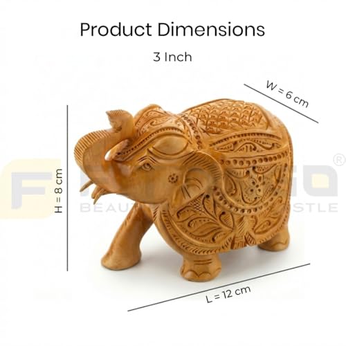 Image of EL03 Temple Elephant Statue 3 Inch Premium Handcrafted Kadam Wood Elephant Idol with Auspicious Right Leg Forward for Home Mandir Pooja & Living Room Decor Office Indian Gifting- Pack of 2