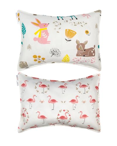 Image of ALVABABY Toddler Pillowcases 2 Pack Organic Cotton Fit 13 inchx 18 inch or 12 inchx16 inch Kids Pillow Cover Envelope for Girl Boy Travel(Pillowcase Only)