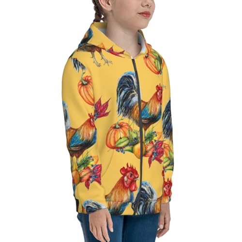 Watercolor Rooster Kids Pullover Hoodies Boys Zip Up Sweatshirts Girls Athletic Clothes with Pocket4