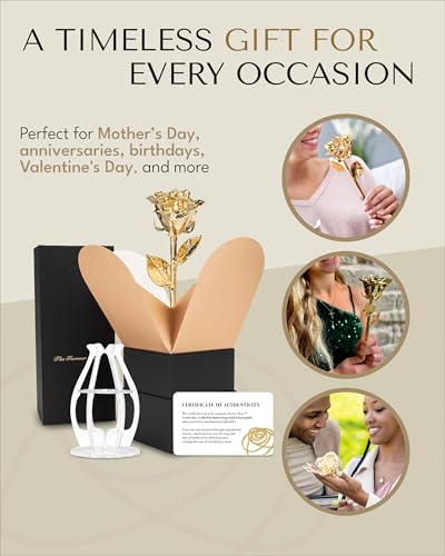 Image of Forever Rose 24K Gold Dipped Real Rose, Handmade, in Bloom Box & Vase