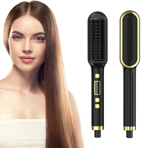 Gobesty Hair Straightener Brush, Hair Straighteners for Women, Electric Heated Hot Hair Brush, Straightener Brush for Anti-scalding, Fast Heating, Hair Styler Tools for Home, Travel(Black)