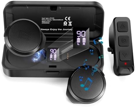 Motorcycle Helmet Headset with Remote Control - No Installation True Wireless Helmet Speakers with Charging Box, 50+ Hours Work Time Headsets LED Display for Outdoor Sports Skiing/Motorcycle/Climbing