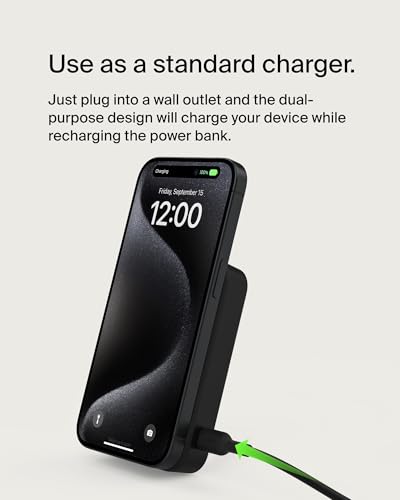 Belkin BoostCharge Pro Wireless Power Bank 10000mAh with Qi2, MagSafe Compatible Portable Charger + Built-in Pop-up Kickstand, For iPhone 17, iPhone Air, 16, 15, 14, Pixelsnap and More - Black